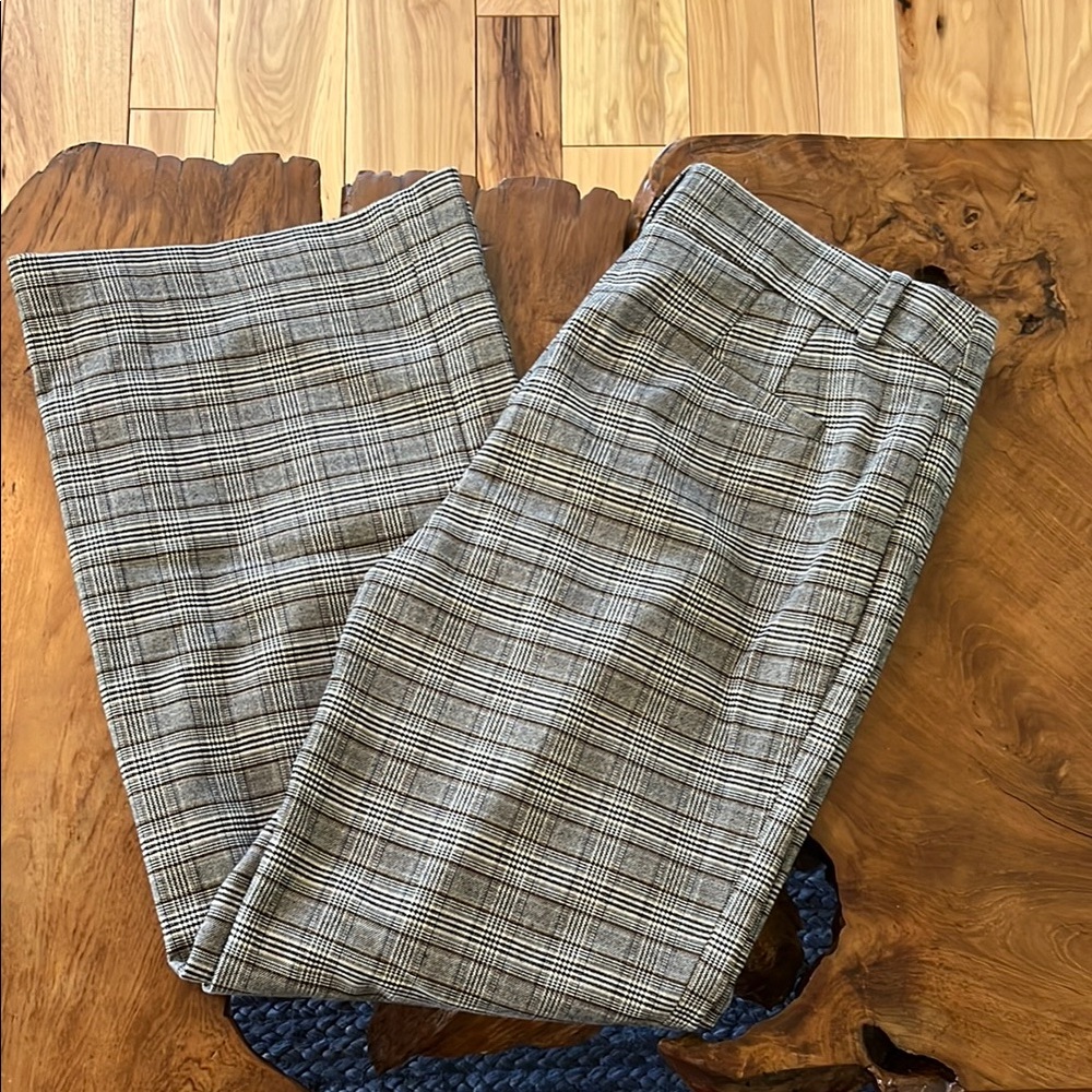 LOFT Black and White Plaid Wide Leg Pants